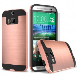 HTC One M8 Case, 2-Piece Style Hybrid Shockproof Hard Case Cover with [Premium Screen Protector] Hybird Shockproof And Circlemalls Stylus Pen (Rose Gold)